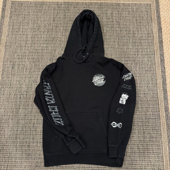 Santa Cruz Skateboards Black Hoodie with Gray Graphics - Picture 1 of 6